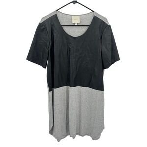 Mason Lambskin Leather‎ Silk Shirt Dress M Gray Black Avant Garde Minimalist USA